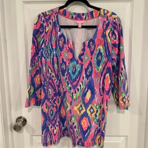LILLY PULITZER | Women’s Tunic Shirt Ikat Pattern Size Large Purple Pink Top